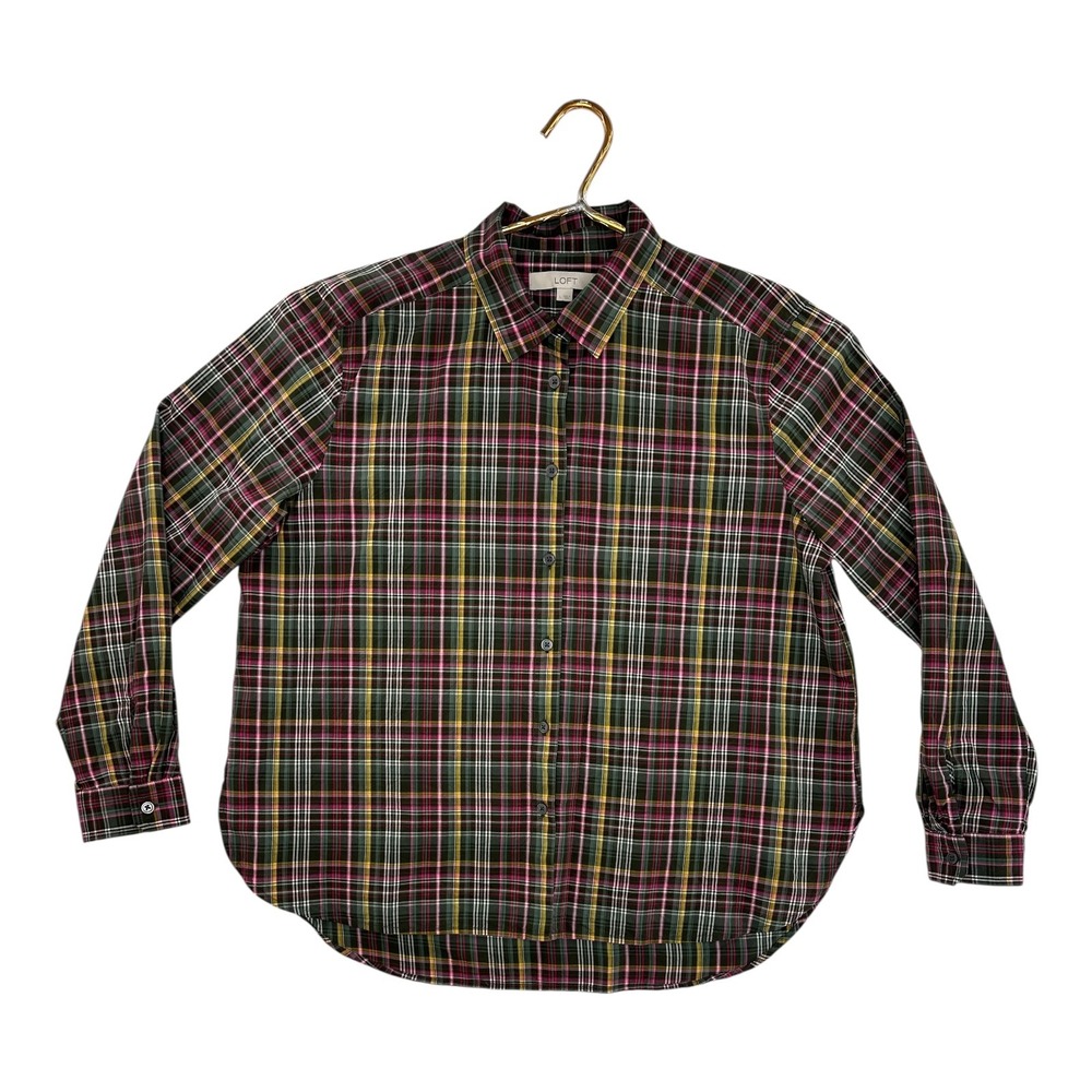 LOFT Plaid Button Down Shirt Long Sleeve Career Casual Top Size‎ L